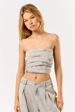Load image into Gallery viewer, Ruched Strapless Denim Top- grey
