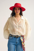 Load image into Gallery viewer, Ivory Polka Dot Silk Blouse With Balloon Sleeves
