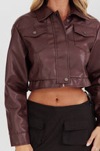 Load image into Gallery viewer, Brown Cabernet Faux Leather Crop Jacket
