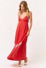 Load image into Gallery viewer, Halter Embroidered Red Maxi Dress
