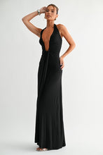 Load image into Gallery viewer, Black Deep Plunge Halter Maxi Dress
