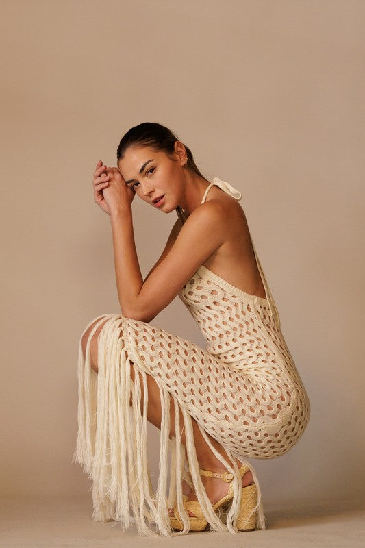 Crochet Cover-Up Dress- Sand