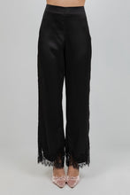 Load image into Gallery viewer, Black Satin Lace Hem Pant
