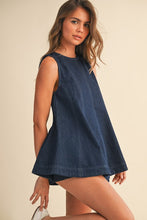 Load image into Gallery viewer, Sleeveless Dark Denim Shorts Set
