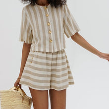 Load image into Gallery viewer, Stripe Linen Natural Top + Short Set
