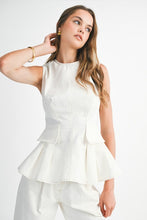 Load image into Gallery viewer, White Peplum Denim Top &amp; Pant Set
