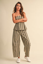 Load image into Gallery viewer, Olive Stripes Strapless Top + Pant Set

