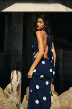 Load image into Gallery viewer, Navy Polka Halter Dress
