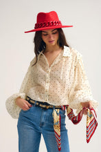 Load image into Gallery viewer, Ivory Polka Dot Silk Blouse With Balloon Sleeves
