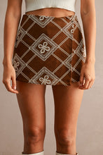 Load image into Gallery viewer, Paisley Embroidered Suede Asymmetrical Wrap Front Skort
