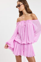 Load image into Gallery viewer, Chiffon Off Shoulder Tie Accent Mini Dress- Lilac
