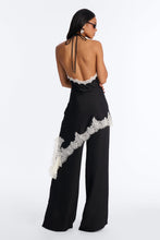 Load image into Gallery viewer, Black Satin Lace Halter Jumpsuit
