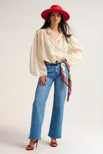 Load image into Gallery viewer, Ivory Polka Dot Silk Blouse With Balloon Sleeves
