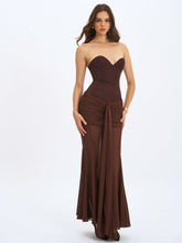 Load image into Gallery viewer, Espresso Draped Mesh Gown Dress
