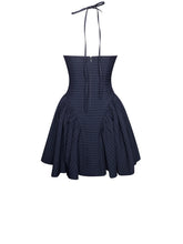 Load image into Gallery viewer, Navy Blue Pinstripe Halter Drop Waist Mini Dress
