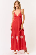 Load image into Gallery viewer, Halter Embroidered Red Maxi Dress

