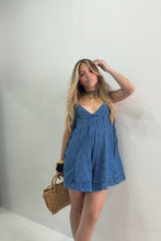 Load image into Gallery viewer, Denim Flared Romper with Side Tie Detail
