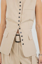 Load image into Gallery viewer, Structured Button Down Sleeveless Blouse - Tan
