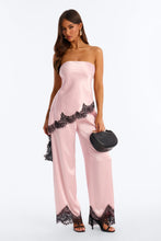 Load image into Gallery viewer, Pink Pearl Satin Lace Pant Set
