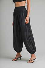 Load image into Gallery viewer, Shimmer Finish Satin Pants With Smocked Waistband- Black
