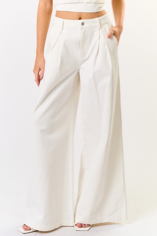 Baggy Wide Leg Denim Pant- White