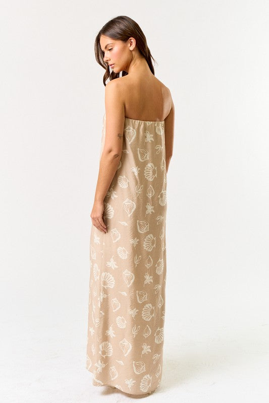 Shell Print Strapless Maxi Dress