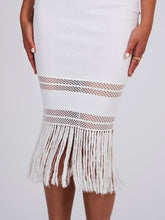 Load image into Gallery viewer, Soraya White Knit Fringe Midi Dress
