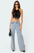 Load image into Gallery viewer, Burgundy Starlit Sequin Tie Back Top
