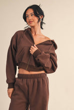 Load image into Gallery viewer, Cozy Fleece Oversized Crop Full Zip Hoodie - Chocolate
