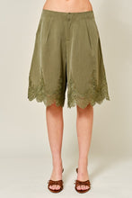 Load image into Gallery viewer, Pleated Lace-Hem Long Shorts Olive
