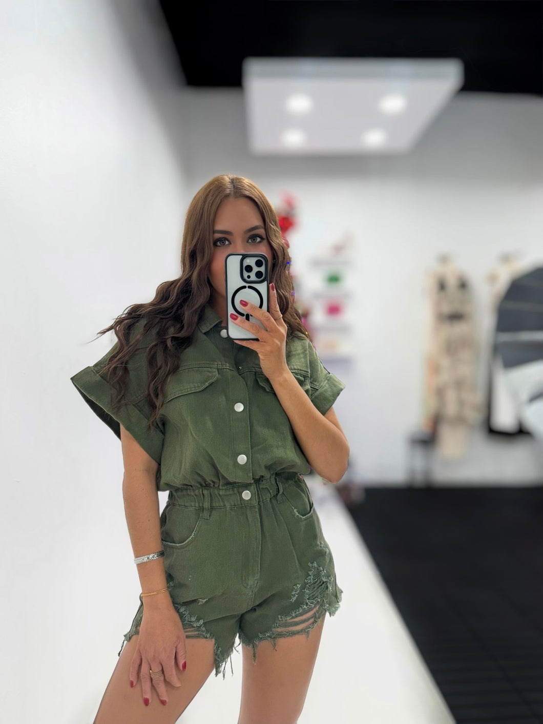 Olive Denim Utility Romper