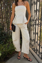 Load image into Gallery viewer, Cream Striped Strapless Peplum Top + Barrel Pant Set
