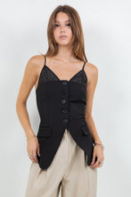 Load image into Gallery viewer, Contrast Button Down Vest Black Top
