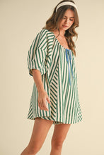 Load image into Gallery viewer, Striped Hunter Green|Blue Romper
