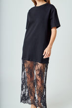 Load image into Gallery viewer, Black T Shirt Lace Dress
