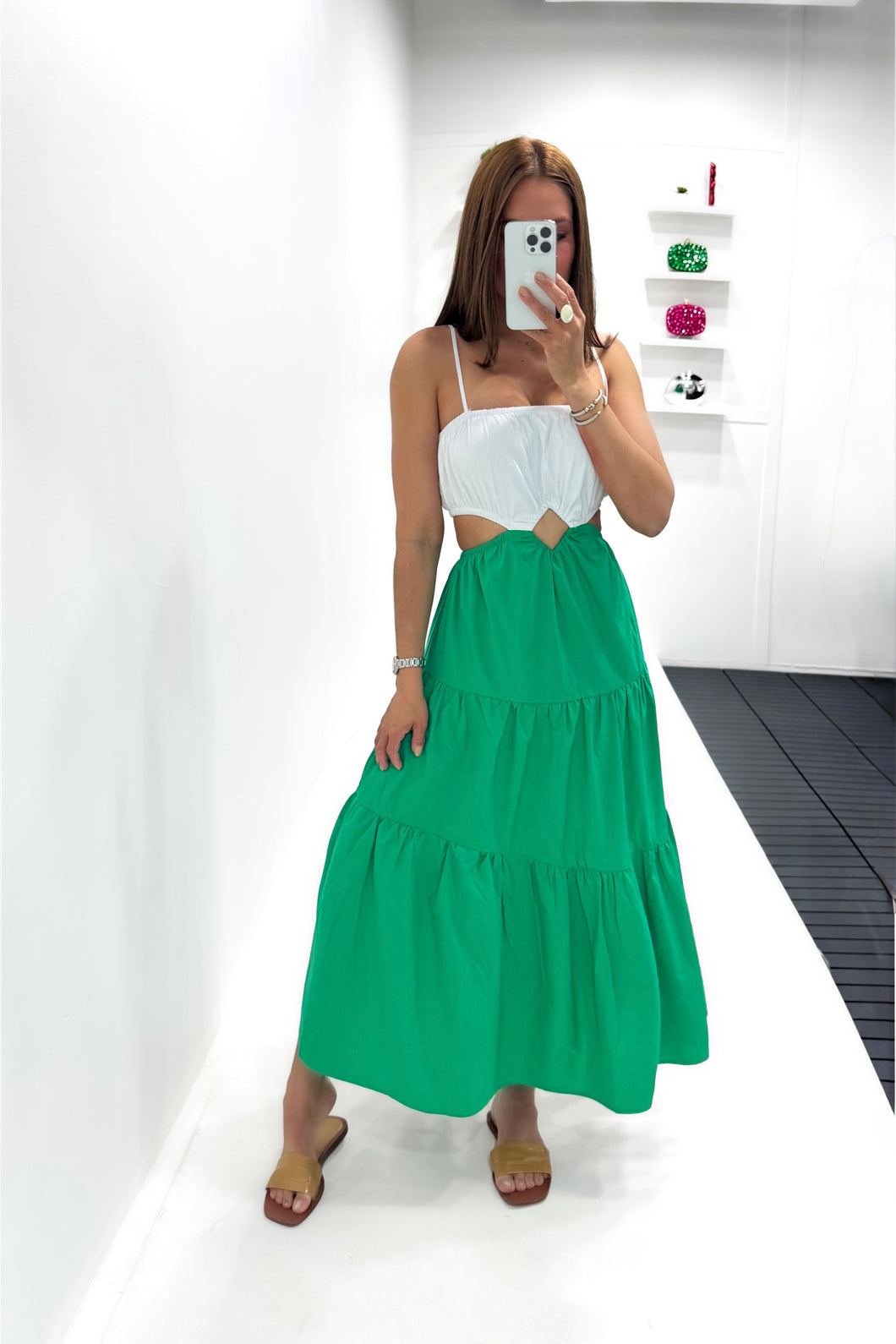 Solana White|Green Dress