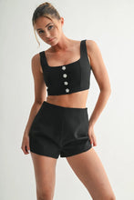 Load image into Gallery viewer, Black Crystal Accent Crop Top &amp; Short Set
