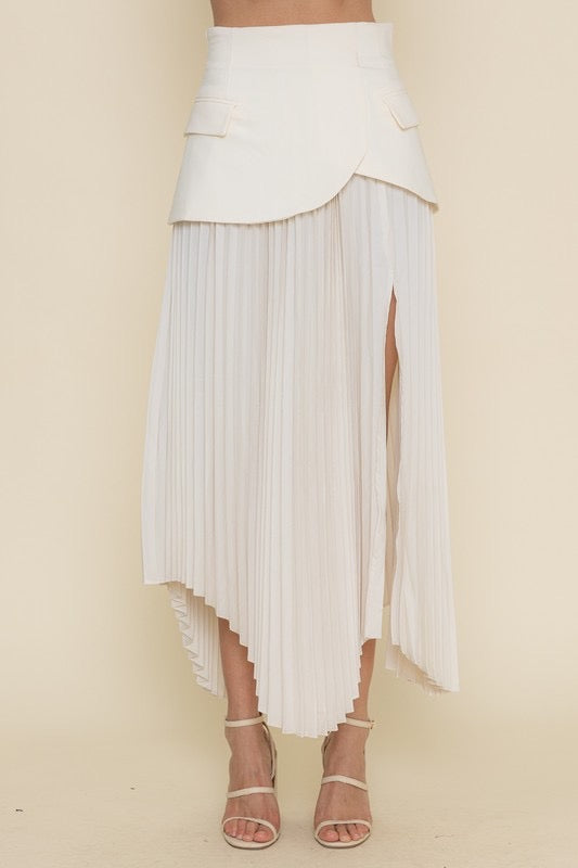 Nya Ivory Pleated Midi Skirt