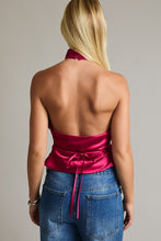 Load image into Gallery viewer, Magenta Cowl Neck Halter Top
