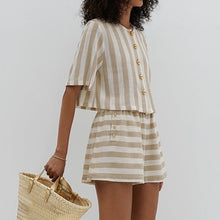 Load image into Gallery viewer, Stripe Linen Natural Top + Short Set
