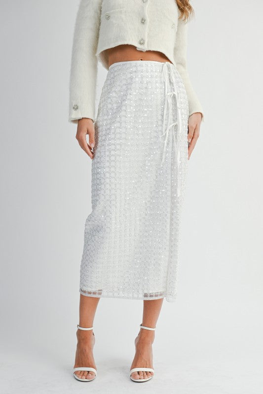 Sequin White Tie Wrap Skirt