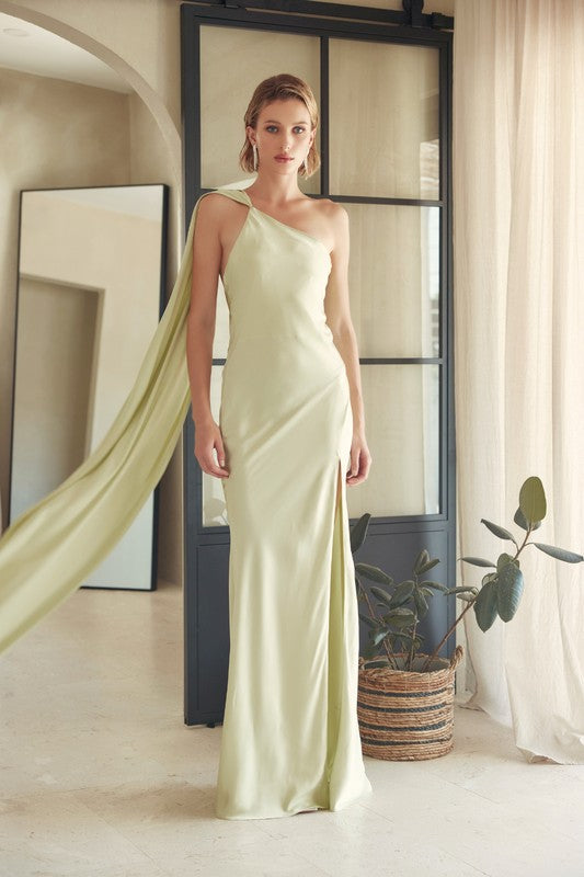 Lune Scarf Satin Dress- Sage