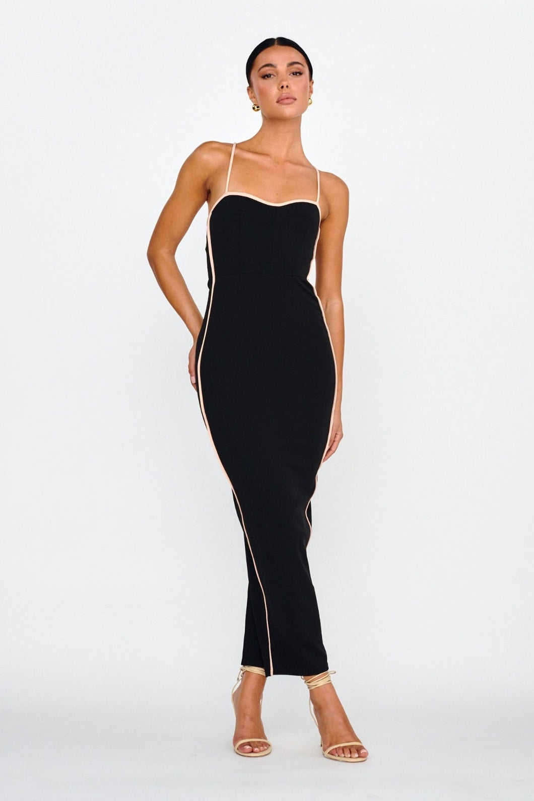 Black|Beige Crisscross Bodycon Dress L Black|Beige Crisscross Bodycon Dress L