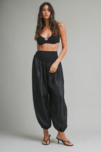 Load image into Gallery viewer, Shimmer Finish Satin Pants With Smocked Waistband- Black

