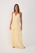 Load image into Gallery viewer, Beige V Neck Ruffled Draped Maxi Dress
