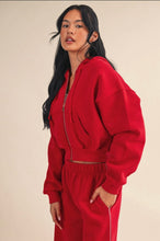 Load image into Gallery viewer, Cozy Fleece Oversized Crop Full Zip Hoodie - Red
