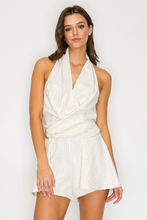 Load image into Gallery viewer, Halter Wrap Romper with Gold Ring Detail
