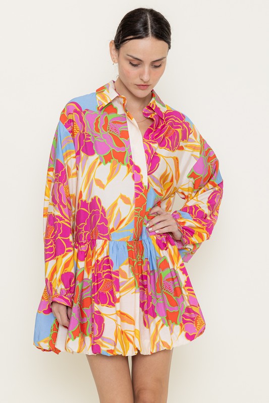 Floral Multi Mini Shirt Dress