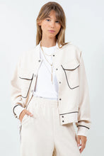Load image into Gallery viewer, Contrast Piping Detailed Varsity Bomber Jacket - Beige
