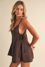 Load image into Gallery viewer, Chocolate Brown Textured Tie-Side Flare Romper
